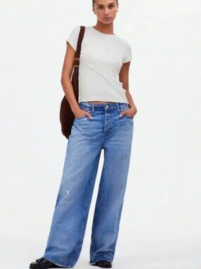 MADEWELL RIBBED CREW NECK FITTED TOP TEE SHIRT NEW $49 S
